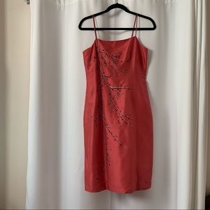 Pink Silk Embroidered Midi Dress